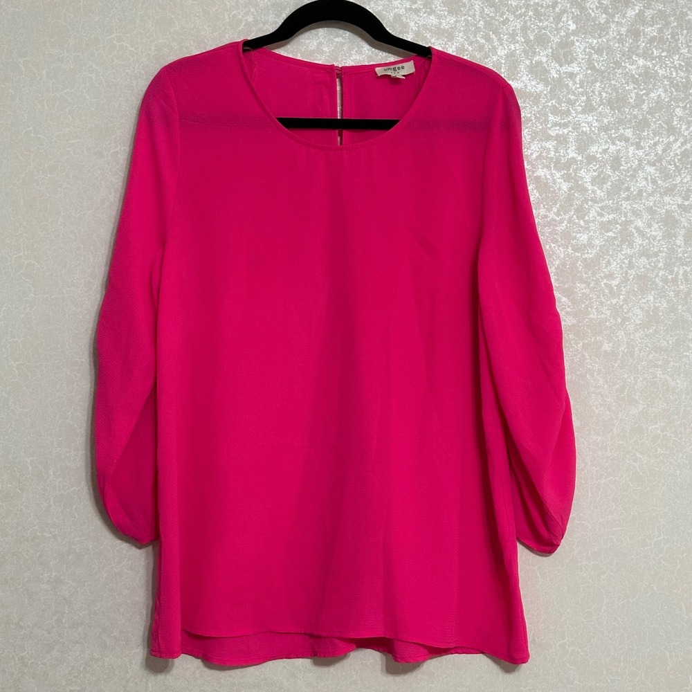 Umgee Hot Pink 3/4 Sleeve Blouse Top‎ Round Neck Casual Everyday